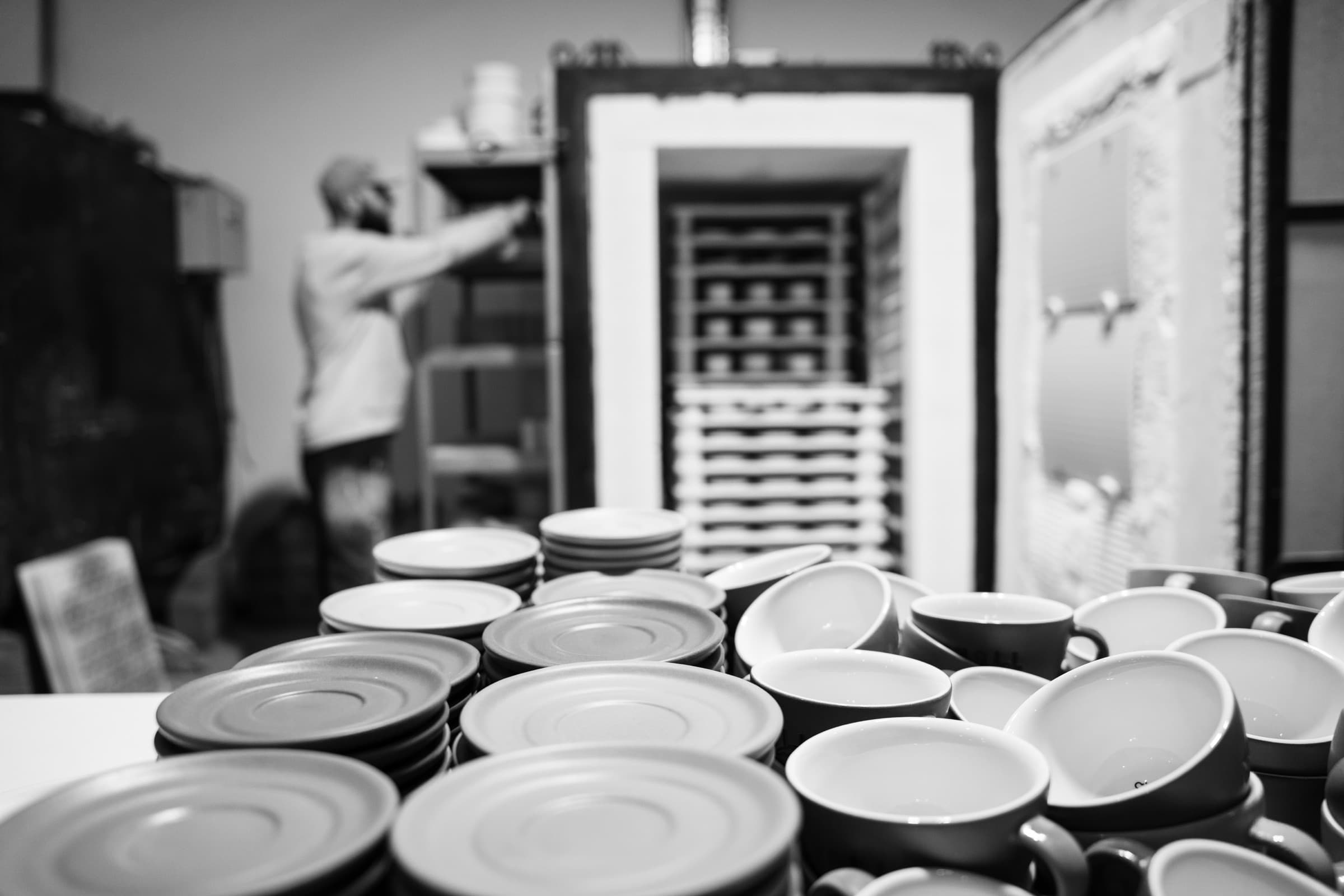 Cups drying on the rack
